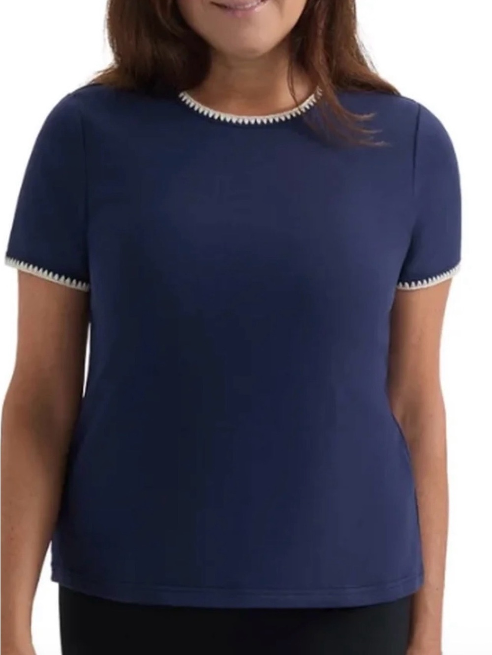 Navy Short-Sleeve Top with White Contrast Trim